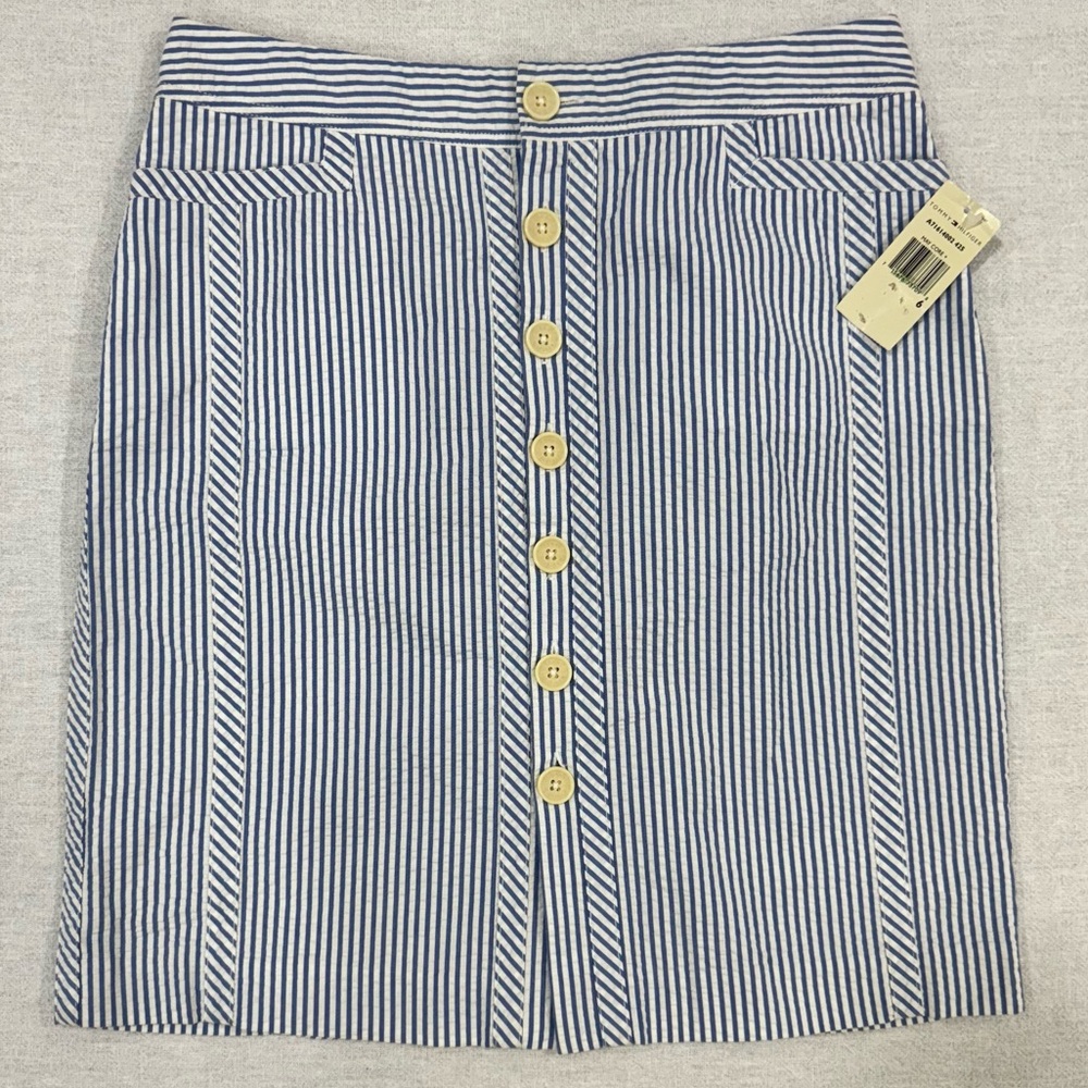 Tommy Hilfiger Blue / White Stripped Casual Button Pencil Skirt